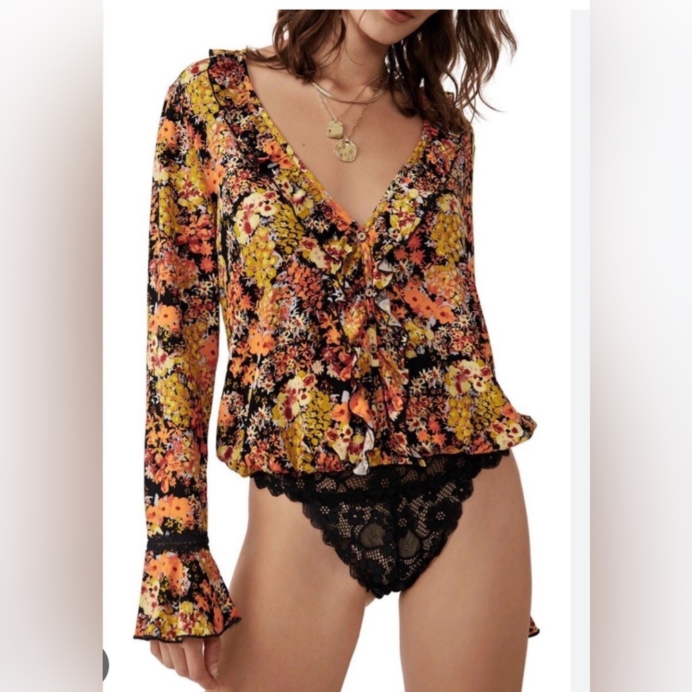 Free People Intimately Heatwave Floral Long Sleeve bodysuit Women’s size small